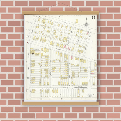 Old map wall art mockup — magnetic wood frame on brick wall — Sanborn Fire Insurance Map from Hamilton, Butler County, Ohio (1899), Sheet #0024
