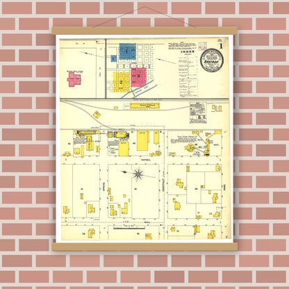 Old map wall art mockup — magnetic wood frame on brick wall — Sanborn Fire Insurance Map from Bastrop, Bastrop County, Texas (1906), Sheet #0001