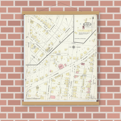 Old map wall art mockup — magnetic wood frame on brick wall — Sanborn Fire Insurance Map from Nelsonville, Athens County, Ohio (1914), Sheet #0003