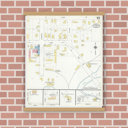 Old map wall art mockup — magnetic wood frame on brick wall — Sanborn Fire Insurance Map from Sparta, Monroe County, Wisconsin (1911), Sheet #0012