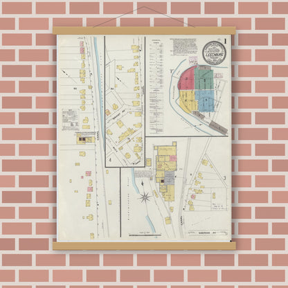 Old map wall art mockup — magnetic wood frame on brick wall — Sanborn Fire Insurance Map from Leechburg, Armstrong County, Pennsylvania (1909) - Complete Map Set
