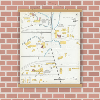 Old map wall art mockup — magnetic wood frame on brick wall — Sanborn Fire Insurance Map from Athol, Worcester County, Massachusetts (1900), Sheet #0010