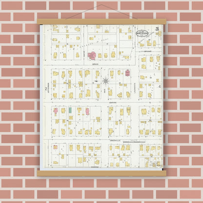 Old map wall art mockup — magnetic wood frame on brick wall — Sanborn Fire Insurance Map from Montpelier, Williams County, Ohio (1905), Sheet #0003