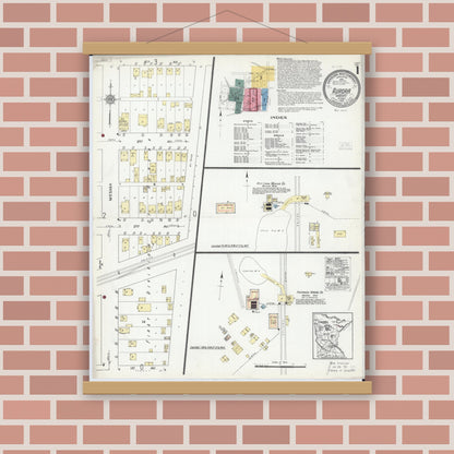 Old map wall art mockup — magnetic wood frame on brick wall — Sanborn Fire Insurance Map from Aurora, Saint Louis County, Minnesota (1921) - Complete Map Set