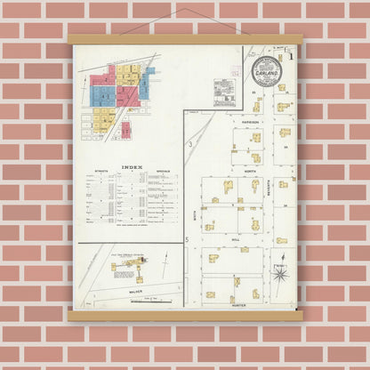Old map wall art mockup — magnetic wood frame on brick wall — Sanborn Fire Insurance Map from Garland, Dallas County, Texas (1906), Sheet #0001