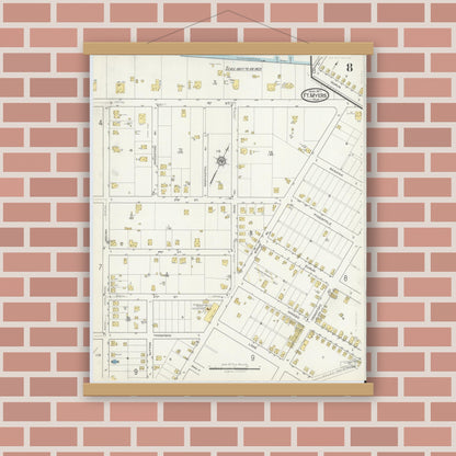 Old map wall art mockup — magnetic wood frame on brick wall — Sanborn Fire Insurance Map from Fort Myers, Lee County, Florida (1917), Sheet #0008