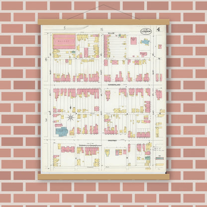 Old map wall art mockup — magnetic wood frame on brick wall — Sanborn Fire Insurance Map from Lebanon, Lebanon County, Pennsylvania (1902), Sheet #0004