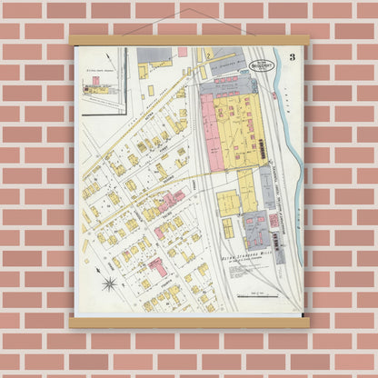Old map wall art mockup — magnetic wood frame on brick wall — Sanborn Fire Insurance Map from Bridgeport, Belmont County, Ohio (1903), Sheet #0003