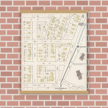 Old map wall art mockup — magnetic wood frame on brick wall — Sanborn Fire Insurance Map from Bemidji, Beltrami County, Minnesota (1922), Sheet #0005