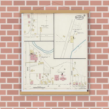 Old map wall art mockup — magnetic wood frame on brick wall — Sanborn Fire Insurance Map from Gallipolis, Gallia County, Ohio (1890), Sheet #0009