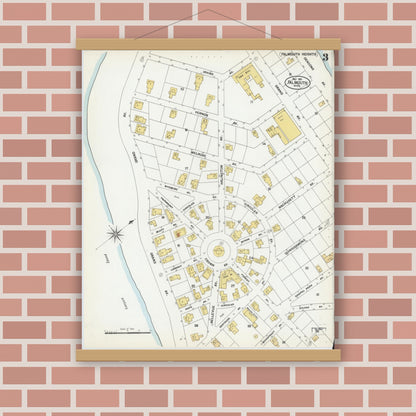 Old map wall art mockup — magnetic wood frame on brick wall — Sanborn Fire Insurance Map from Falmouth, Barnstable County, Massachusetts (1901), Sheet #0003