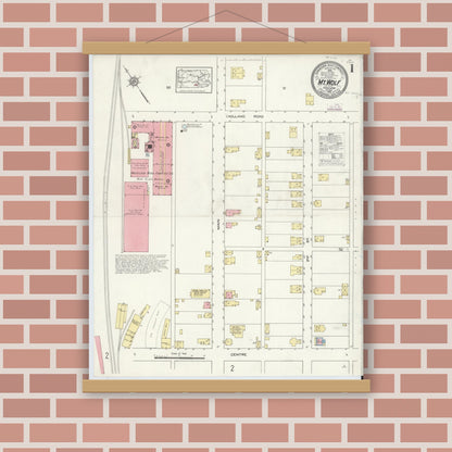 Old map wall art mockup — magnetic wood frame on brick wall — Sanborn Fire Insurance Map from Mount Wolf, York County, Pennsylvania (1913) - Complete Map Set