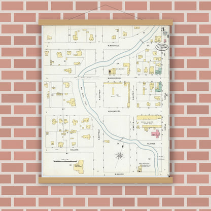Old map wall art mockup — magnetic wood frame on brick wall — Sanborn Fire Insurance Map from Cleburne, Johnson County, Texas (1898), Sheet #0003