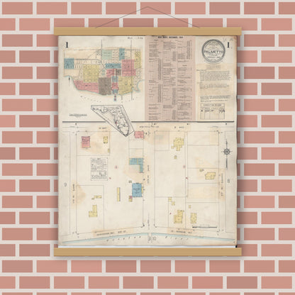 Old map wall art mockup — magnetic wood frame on brick wall — Sanborn Fire Insurance Map from Palmetto, Manatee County, Florida (1944) - Complete Map Set