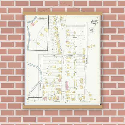 Old map wall art mockup — magnetic wood frame on brick wall — Sanborn Fire Insurance Map from Ironton, Lawrence County, Ohio (1909), Sheet #0004
