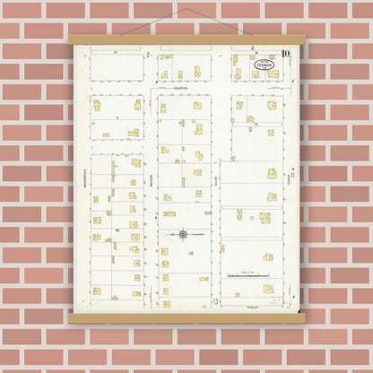 Old map wall art mockup — magnetic wood frame on brick wall — Sanborn Fire Insurance Map from Vernon, Wilbarger County, Texas (1912), Sheet #0010