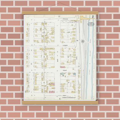 Old map wall art mockup — magnetic wood frame on brick wall — Sanborn Fire Insurance Map from La Salle, La Salle County, Illinois (1898), Sheet #0007