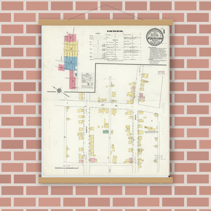 Old map wall art mockup — magnetic wood frame on brick wall — Sanborn Fire Insurance Map from McSherrystown, Adams County, Pennsylvania (1910) - Complete Map Set