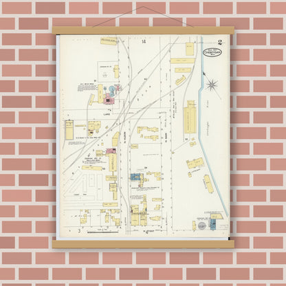 Old map wall art mockup — magnetic wood frame on brick wall — Sanborn Fire Insurance Map from Cheboygan, Cheboygan County, Michigan (1907), Sheet #0002