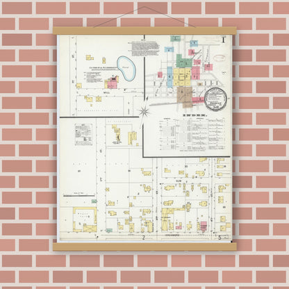 Old map wall art mockup — magnetic wood frame on brick wall — Sanborn Fire Insurance Map from Boonville, Warrick County, Indiana (1899), Sheet #0001