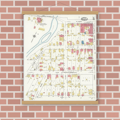 Old map wall art mockup — magnetic wood frame on brick wall — Sanborn Fire Insurance Map from Waverly, Pike County, Ohio (1921), Sheet #0005