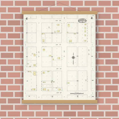 Old map wall art mockup — magnetic wood frame on brick wall — Sanborn Fire Insurance Map from Abernathy, Hale County, Texas (1925), Sheet #0004