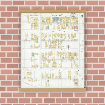 Old map wall art mockup — magnetic wood frame on brick wall — Sanborn Fire Insurance Map from Red Jacket, Houghton County, Michigan (1900), Sheet #0002
