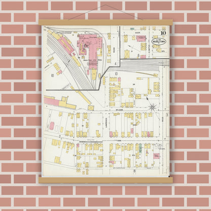 Old map wall art mockup — magnetic wood frame on brick wall — Sanborn Fire Insurance Map from Middletown, Dauphin County, Pennsylvania (1902), Sheet #0010