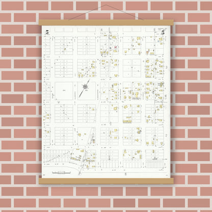 Old map wall art mockup — magnetic wood frame on brick wall — Sanborn Fire Insurance Map from Odessa, Edger County, Texas (1934), Sheet #0005