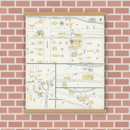 Old map wall art mockup — magnetic wood frame on brick wall — Sanborn Fire Insurance Map from Greene, Chenango County, New York (1903), Sheet #0004