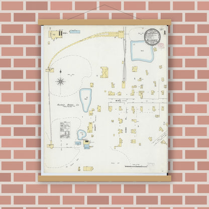 Old map wall art mockup — magnetic wood frame on brick wall — Sanborn Fire Insurance Map from Allouez, Keweenaw And Houghton Counties, Michigan (1895) - Complete Map Set