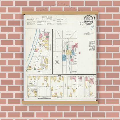 Old map wall art mockup — magnetic wood frame on brick wall — Sanborn Fire Insurance Map from New Bremen, Auglaize County, Ohio (1899) - Complete Map Set
