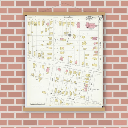 Old map wall art mockup — magnetic wood frame on brick wall — Sanborn Fire Insurance Map from Wauseon, Fulton County, Ohio (1910), Sheet #0010