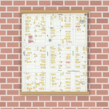 Old map wall art mockup — magnetic wood frame on brick wall — Sanborn Fire Insurance Map from Green Bay, Brown County, Wisconsin (1900), Sheet #0010