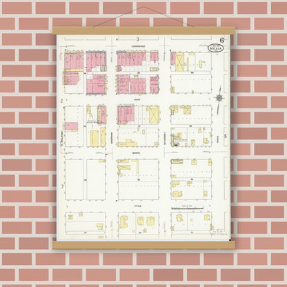 Old map wall art mockup — magnetic wood frame on brick wall — Sanborn Fire Insurance Map from Mexia, Limestone County, Texas (1911), Sheet #0006
