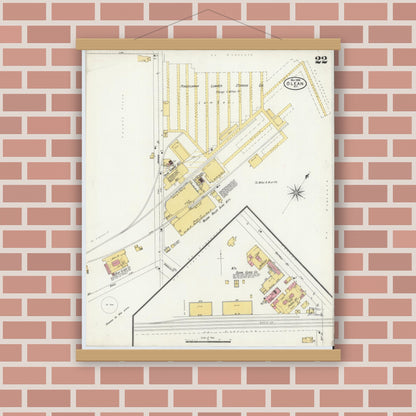 Old map wall art mockup — magnetic wood frame on brick wall — Sanborn Fire Insurance Map from Olean, Cattaraugus County, New York (1898), Sheet #0022