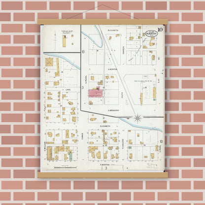 Old map wall art mockup — magnetic wood frame on brick wall — Sanborn Fire Insurance Map from Albert Lea, Freeborn County, Minnesota (1899), Sheet #0010