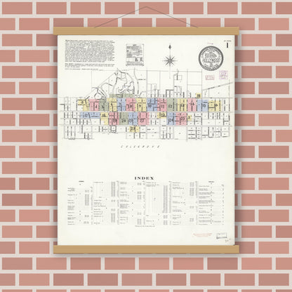 Old map wall art mockup — magnetic wood frame on brick wall — Sanborn Fire Insurance Map from Hollywood, Los Angeles County, California (1907), Sheet #0001