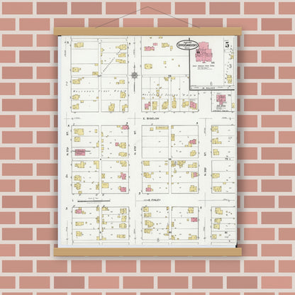 Old map wall art mockup — magnetic wood frame on brick wall — Sanborn Fire Insurance Map from Upper Sandusky, Wyandot County, Ohio (1921), Sheet #0005