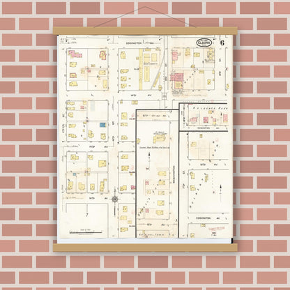 Old map wall art mockup — magnetic wood frame on brick wall — Sanborn Fire Insurance Map from Eldora, Hardin County, Iowa (1940), Sheet #0006