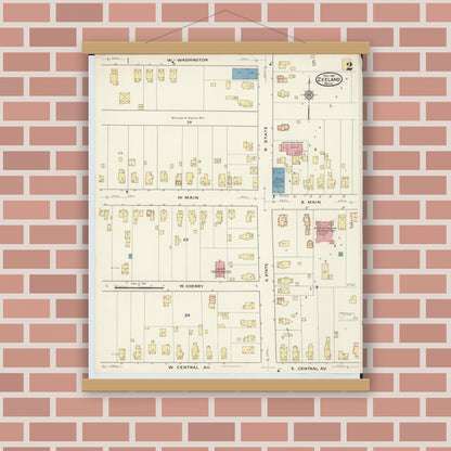 Old map wall art mockup — magnetic wood frame on brick wall — Sanborn Fire Insurance Map from Zeeland, Ottawa County, Michigan (1916), Sheet #0002