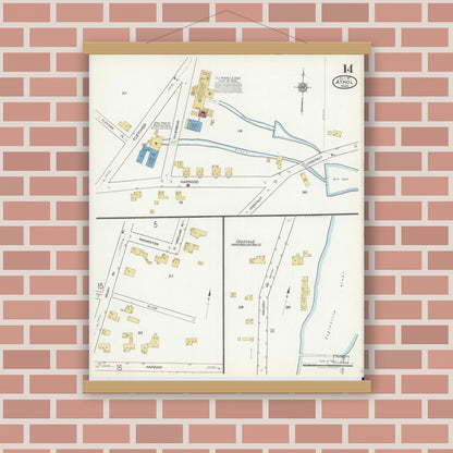 Old map wall art mockup — magnetic wood frame on brick wall — Sanborn Fire Insurance Map from Athol, Worcester County, Massachusetts (1917), Sheet #0014