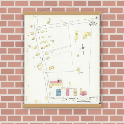 Old map wall art mockup — magnetic wood frame on brick wall — Sanborn Fire Insurance Map from Leicester, Worcester County, Massachusetts (1910), Sheet #0006