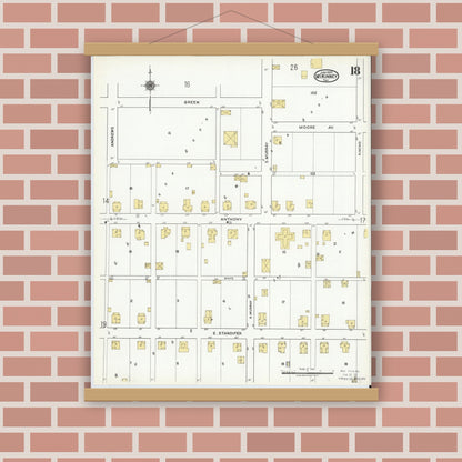 Old map wall art mockup — magnetic wood frame on brick wall — Sanborn Fire Insurance Map from McKinney, Collin County, Texas (1920), Sheet #0018