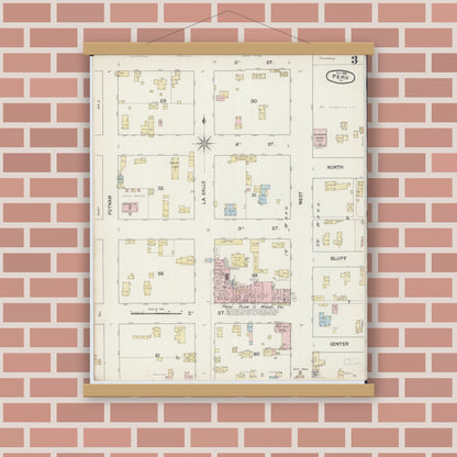 Old map wall art mockup — magnetic wood frame on brick wall — Sanborn Fire Insurance Map from Peru, La Salle County, Illinois (1888), Sheet #0003