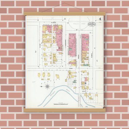 Old map wall art mockup — magnetic wood frame on brick wall — Sanborn Fire Insurance Map from Owatonna, Steele County, Minnesota (1900), Sheet #0004