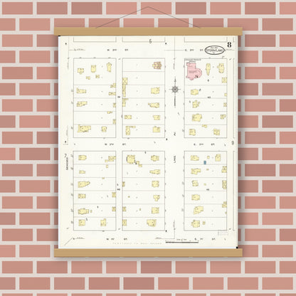 Old map wall art mockup — magnetic wood frame on brick wall — Sanborn Fire Insurance Map from Storm Lake, Buena Vista County, Iowa (1914), Sheet #0008