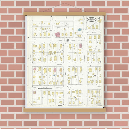 Old map wall art mockup — magnetic wood frame on brick wall — Sanborn Fire Insurance Map from Montpelier, Williams County, Ohio (1910), Sheet #0004