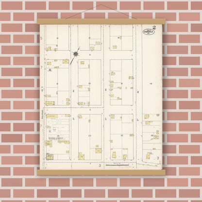 Old map wall art mockup — magnetic wood frame on brick wall — Sanborn Fire Insurance Map from Oakdale, Stanislaus County, California (1912), Sheet #0002