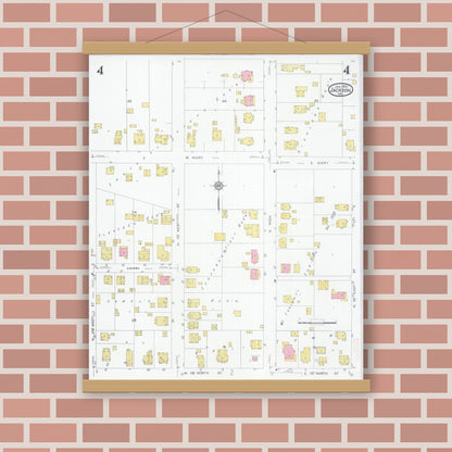 Old map wall art mockup — magnetic wood frame on brick wall — Sanborn Fire Insurance Map from Jackson, Cape Girardeau County, Missouri (1931), Sheet #0004